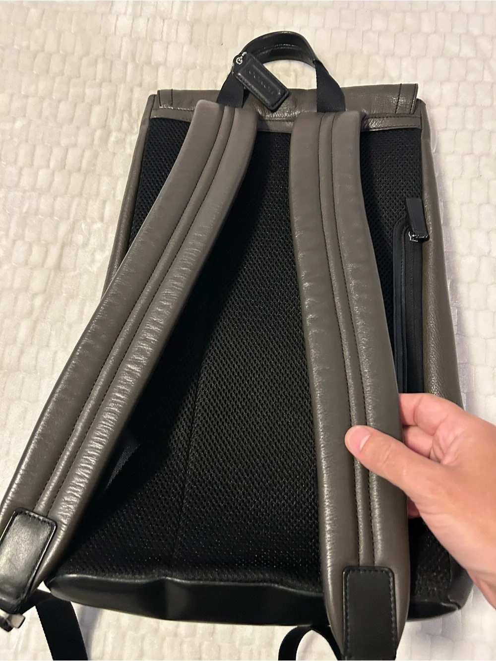 Coach Men's Backpack in Brown with Black and Gray Stripes